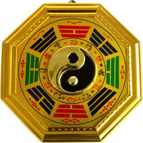 Feng Shui Golden edge painted Tai Chi mirror BAGUA Tool J2334