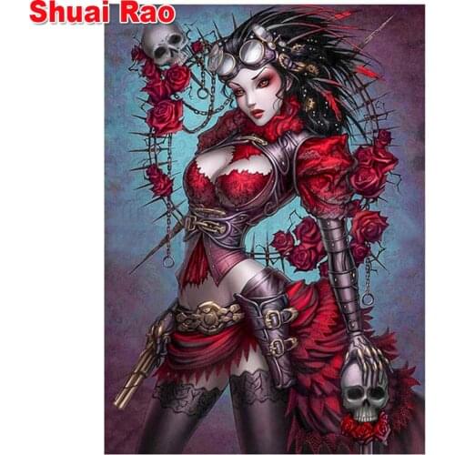 Gothic woman diamond painting crafts pictures 5d rose skull girl embroidery with rhinestones mosaic diamond art Wall stickers