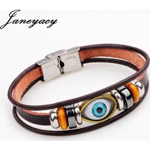 Janeyacy 2018 New Accessories Men Bracelets Women Retro Casual leather Bracelet Men Fashion eye Punk Bracelet Bracelet Pulseiras