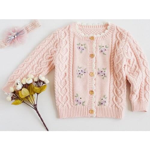 Baby Girls Flower Embroider Cardigan Coat Clothing Spring Autumn Kids Baby Girls Long Sleeve Knit Coat Children Kids Girls Coats