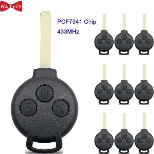 KEYECU 10pcs for Mercedes-Benz Smart Fortwo 2008 2009 2010 2011 2012 2013 Remote Key Fob 433MHz PCF7941 Chip