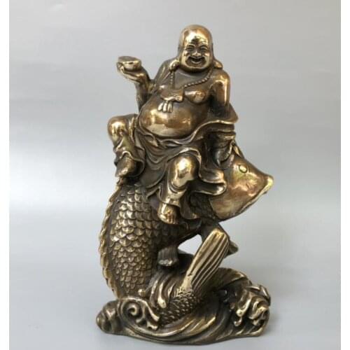 China brass ride fish maitreya Buddha crafts statue
