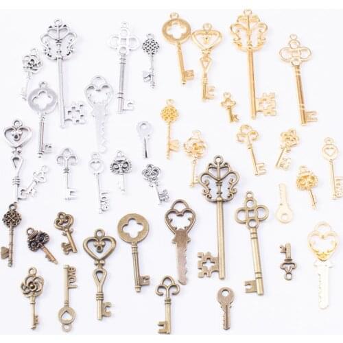 Mix 39 pcs Antique bronze variety of styles Keys Pendant Alloy DIY Fashion charm Bracelet Necklace Jewelry Accessories 10011