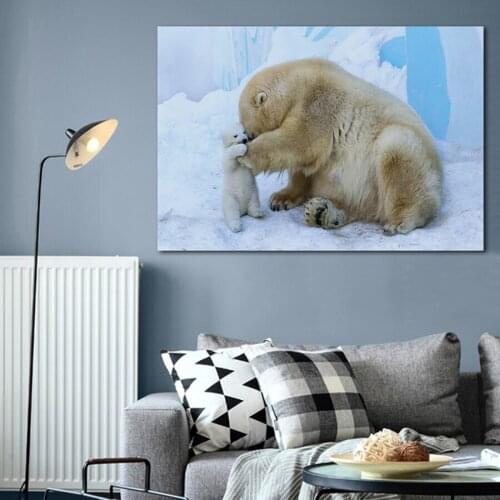 Polar bears family wild animal artwork living Room decoration home wall art decor wood frame fabric poster DW27