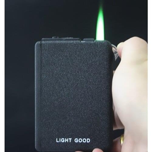 Multifunctional Windproof Butane Automatic Cigarette Case Cigarette Lighter Fashion Green Flame Frosted Lighter Small Gift