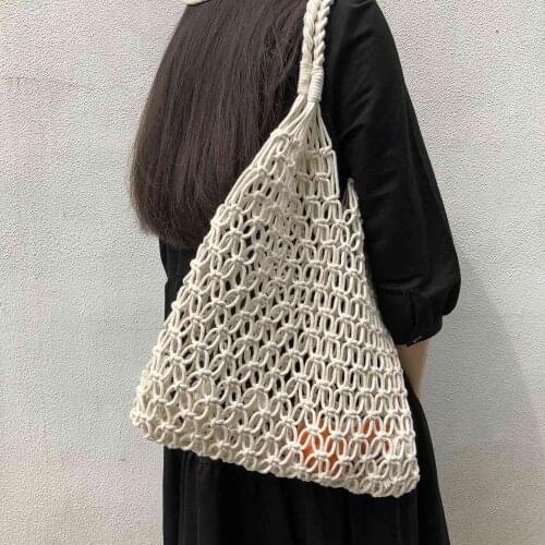 Fashion Popular Woven Bag Mesh Rope Weaving Tie Buckle Reticulate Hollow Bag No Lined Net Shoulder Bag