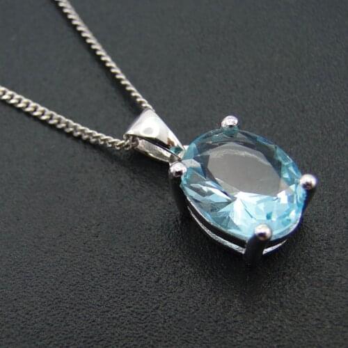 New Designs 925 Sterling Silver Dainty Jewelry 8x10mm Sky Blue Topaz Pendant Necklace for Women Gift
