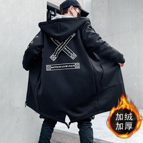 Fleece Jacket Winter Parkas Men 5XL Print Military Japanese Hooded Long Trench Coat Black Hip Hop Streetwear Thick Mens Jackets