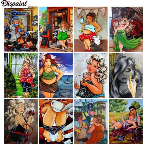 Dispaint Full Square/Round Drill 5D DIY Diamond Painting "Cartoon fat woman" 3D Embroidery Cross Stitch 3D Home Decor Gift
