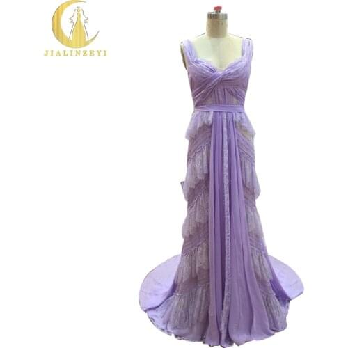 Real Picture Hot Sale Purple Chiffon with Lace Pleat Fashion Party dress Formal Dress Evening Dresses