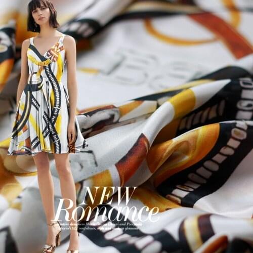 White waxberry 12momme belt printed 100% silk crepe de chine garment materials summer dress shirt DIY clothes fabrics Freeshippi