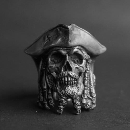 SECRET BOY Punk Gothic Mens Carbide Captain Jack Skull Ring Biker Jewelry for Male Valentines Day Gift