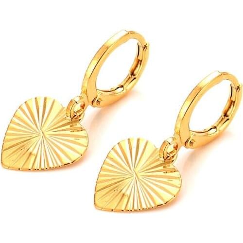 14 k Yellow Fine Solid Gold GF Heart Earrings Women/Girl,Love Trendy Jewelry for African/Arab/Middle Eastern gift