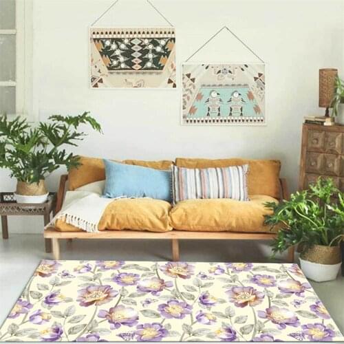 Nordic Light Yellow Carpet With Purple Flower Bedroom Floral Rug Washable Non-slip Kitchen Rug Large Bedside Mat Area Rug Girl