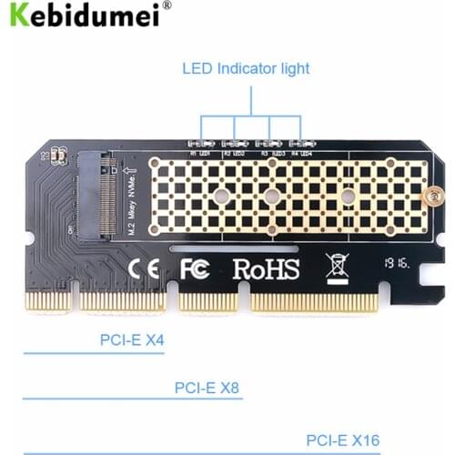 Kebidumei Led Expansion Card Computer Adapter Interface M.2 NVMe SSD NGFF To PCIE 3.0 X16 aluminium alloy shell PCI Express