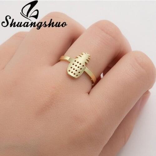 Shuangshuo Unique Fashion Pineapple Finger Rings Stainless Steel Ring Bohemian Jewelry for Women Men Best Gift BIjoux Femme
