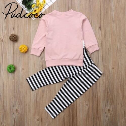 1-6y Kids Baby Girl Cotton Clothes Swan Cartoon T-shirt Tops Striped Leggings Pants Outfit Clothing Set