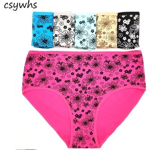 CSYWHS 6pcs/lot Cotton Plus Size Panties Womens Mid Rise Print Briefs for Women Underwear Panties Sexy Lingerie 2xl 3xl 4xl
