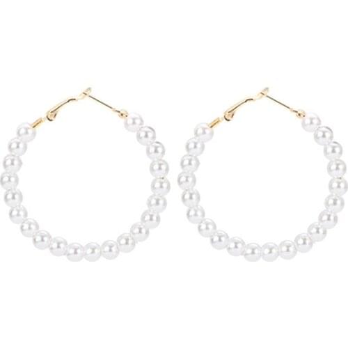 Fashion Simulated Pearl Statement Big Hoop Earrings for Women Exaggerate Circle Earrings Nightclub Jewelry