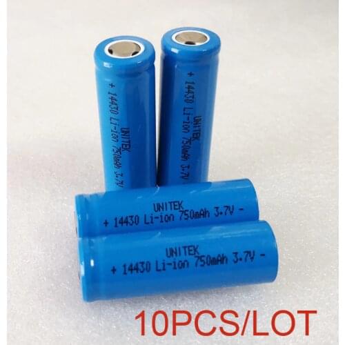 10PCS 3.7V 14430 lithium ion rechargeable battery 750MAH 4/5AA li-ion cell baterias pilas for led flashlight digital device
