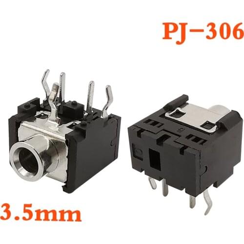 2/5/10Pcs PJ306 3.5mm Jack Connector Black PJ-306 3.5mm Thread Interface 5Pin DIP Stereo Headphone Female Socket Audio Connector