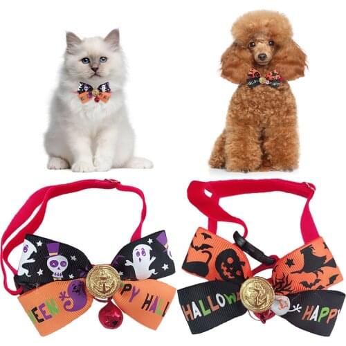 2pcs Halloween Bell Pet Dog Cat Necklace Adjustable Cat Collar Dogs Accessories Pet Dog Bow Tie Puppy Bow Ties Dog Pet Supplies