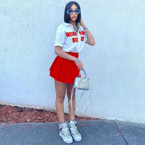 2021 Summer Casual Fashion Women Slim Street Sexy Nightclubs Printed Shirt Letter Skirt Two-Piece Set