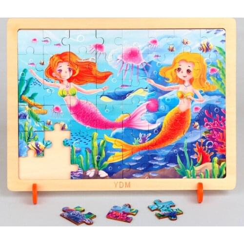24/48pcs Laser Engraving Wooden Montessori Animal Traffic Jigsaw Puzzle Children Early Education Puzzle Busy Board Kids Toy Gift