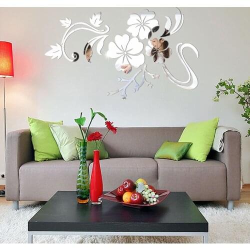 Flowers Acrylic Mirror Wall Stickers Living Room Sofa TV Backdrop Wall Decoration Bedroom Decor Aesthetic Self-adhesive Mural