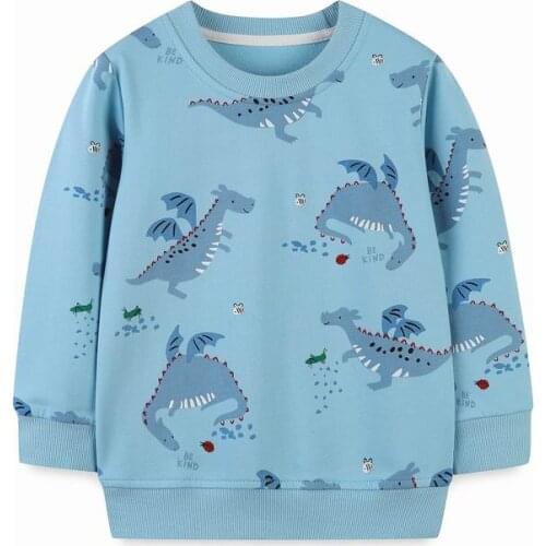 27Kids Boys Long Sleeves Cute Dinosaur Pattern Round Neck Sweatshirts Kids Clothes Autumn Childrens Clothing 2-7Years