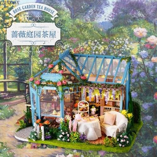 DIY Doll House Wooden Handmade Miniature Furniture Kit With Case Music LED Assemble Rose Garden Toys Christmas Gift For Children
