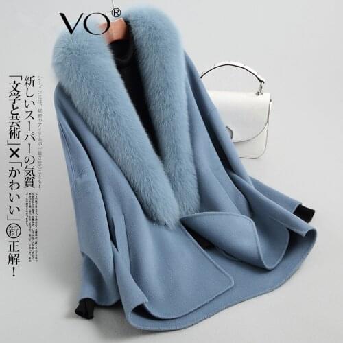 Double Side Wool Coat Female Real Fox Fur Collar Korean Jackets Winter Jacket Women Woolen Coats Casaco Feminino My4013