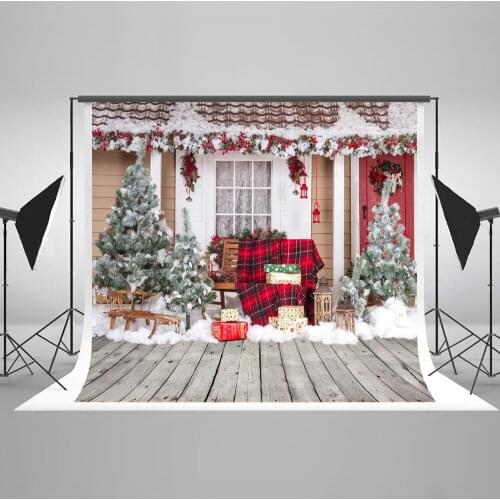 VinylBDS Christmas Photography Backdrop House Christmas Tree Backgrounds For Photo Studio Wood Washable Studio Background