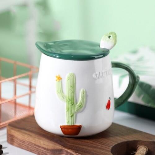 Cactus Ceramic Mug Creative Coffee Cup With Lid Handgrip Spoon Cups For Home Decoration Drinkware Christmas Gifts كوب Mug