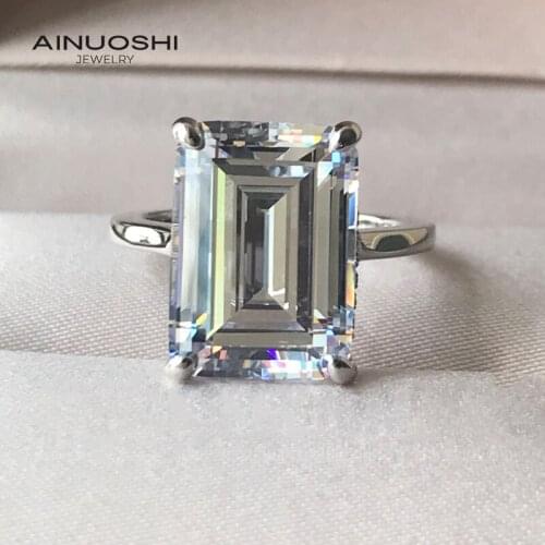 AINUOSHI 925 Sterling Silver Emerlad Cut 6ct Simulated SONA Diamond Classic Engagement Rings for Wedding Promise Ring