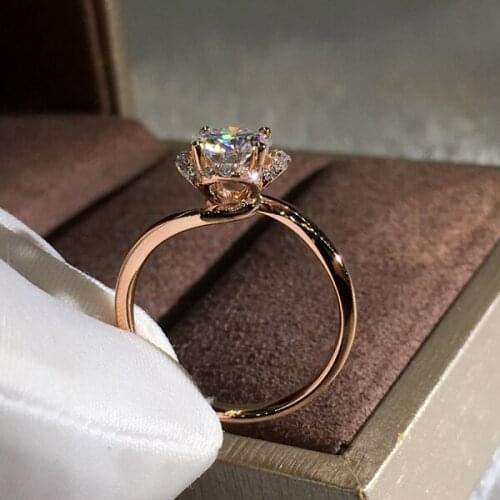 Vintage Fashion Rose Gold Flower Rings For Women Men Wedding Jewelry Female Luxury Crystal Zircon Stone Engagement Promise Ring