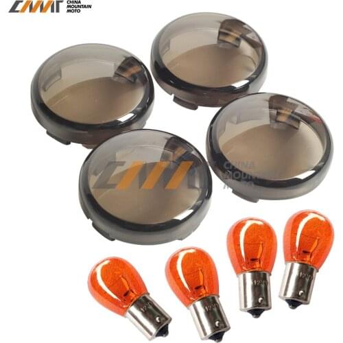 4X smoke motorcycle Signal Lens and Bulb Kit case for Harley Sportster XL883 XL1200 X48 72 Dyna V-Rod VRod Night Rod Muscle