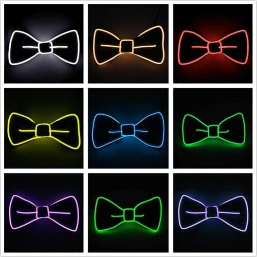 Cool Men Glowing Bow Tie EL Wire Neon LED Luminous Party Haloween Christmas Light Up Decoration Bar Club Stage Prop Clothing