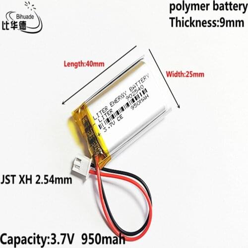 10pcs 3.7V 950MAH 902540 JST XH 2.54mm Lithium Polymer LiPo Rechargeable Battery For Mp3 headphone PAD DVD bluetooth camera