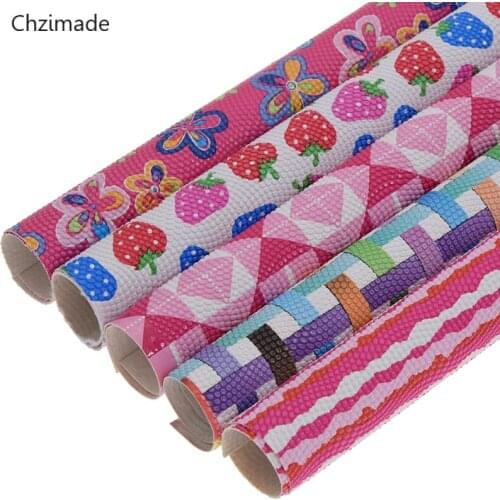 Lychee Life A4 Fruit Flower Pink PU Synthetic Leather Sewing Fabric For Diy Bag Backpack Garment Cloth Accessories