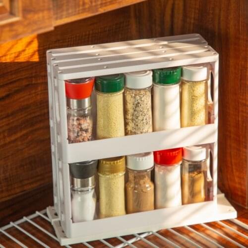 Multifunctional Plastic Kitchen Storage Rack Food Storage Basket Foldable Spice Seasoning Holder Rotating Seasoning Rack