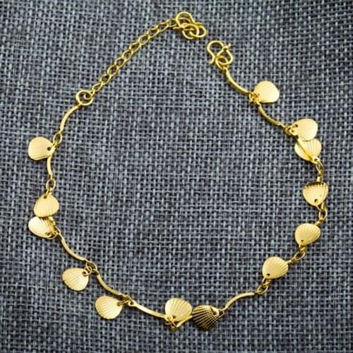 MxGxFam ( 21 cm + 5 cm ) Fashion Shell Anklet Bracelet Women 24 k Pure Gold Color For Lead and Nickel Free