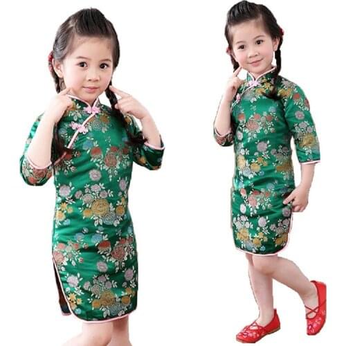 Lily Green Baby Girl Qipao Dresses Fashion 2018 Chinese New Year Children Clothes Girls Cheongsam Outfits Floral Chi-Pao Dress