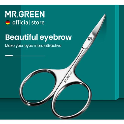 MR.GREEN Eyebrow Scissors Curved Blade Professional Stainless Steel Manicure Precision Trimmer Eyebrow Eyelash Hair Remover Tool