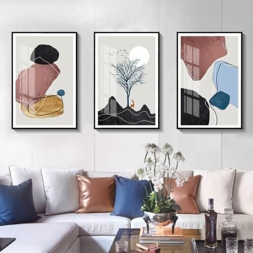 Nordic Natural Landscape Deer Modern Abstract Canvas Painting Posters and Prints Wall Art Pictures for Living room Home Decor