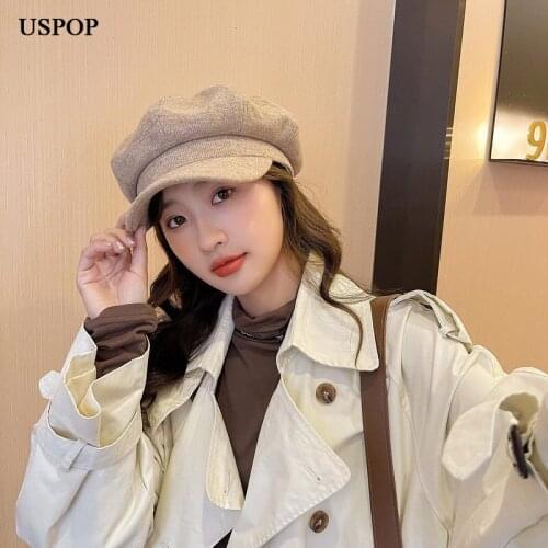 USPOP 2021 Womens Autumn Hats Soft Solid Color Octagonal Hats Female Winter Hats