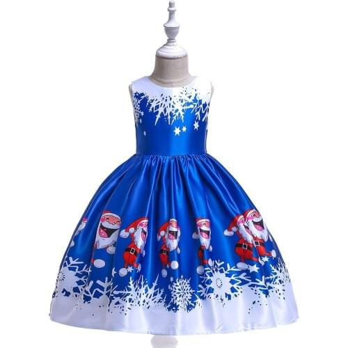 Blue Christmas Dress for Girls Red Costume Snowman Santa Claus Gift For Girls Princess Party Kid Clothes Performance Baby Dress