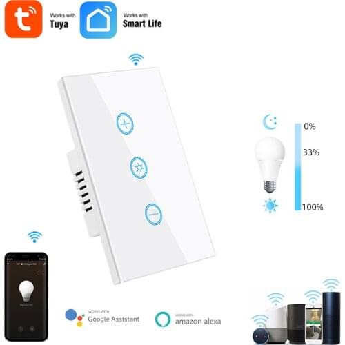 US Brazil Tuya Smart WiFi Wall Touch Switch Infinite Dimming Switch Glass Panel Wireless Remote Alexa Voice Control Smart Home