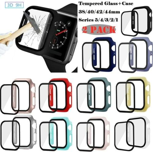 2PCS TPU Full Case +Tempered Glass Screen Protector Cover For Apple Watch 5/4/3/2/1 Frame Shell for IWatch 38mm 40mm 42mm 44mm