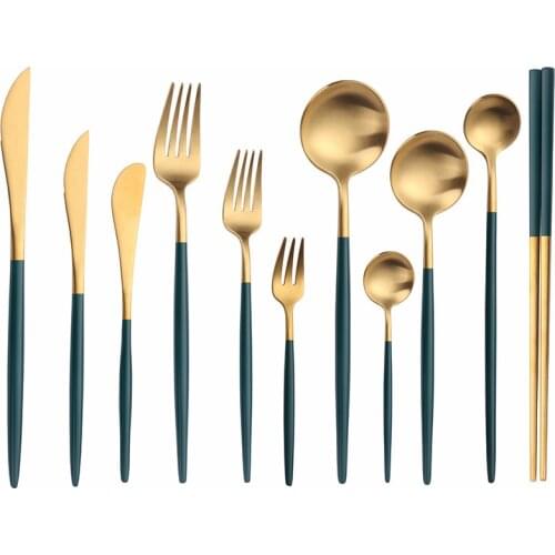 Green Gold Stainless Steel Cutlery Set Dessert Kitchen Party Dinnerware Set Western Tableware Coffee Tea Flatware Dropshipping